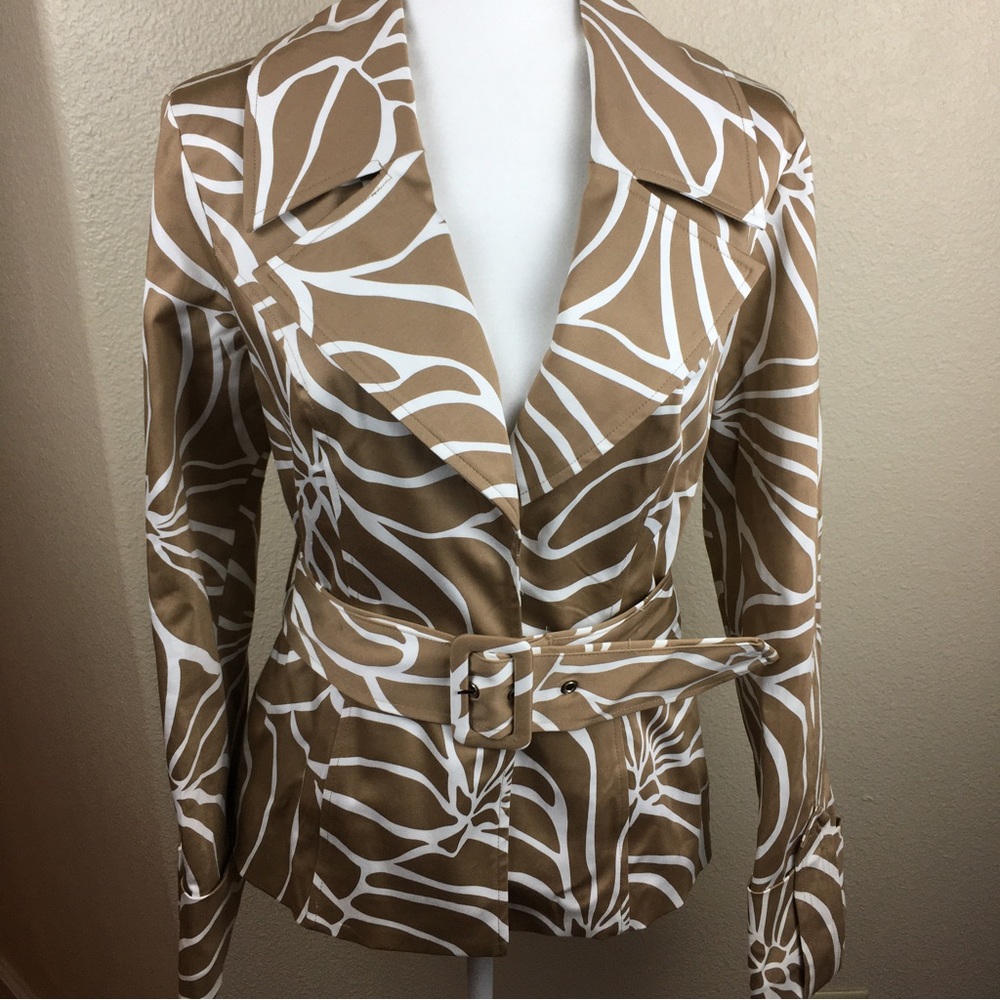 INC International Concepts Blazer Jacket Floral Beige White Belted Size M